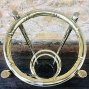 Vintage faux bamboo pedestal table in brass with 2 glass shelves