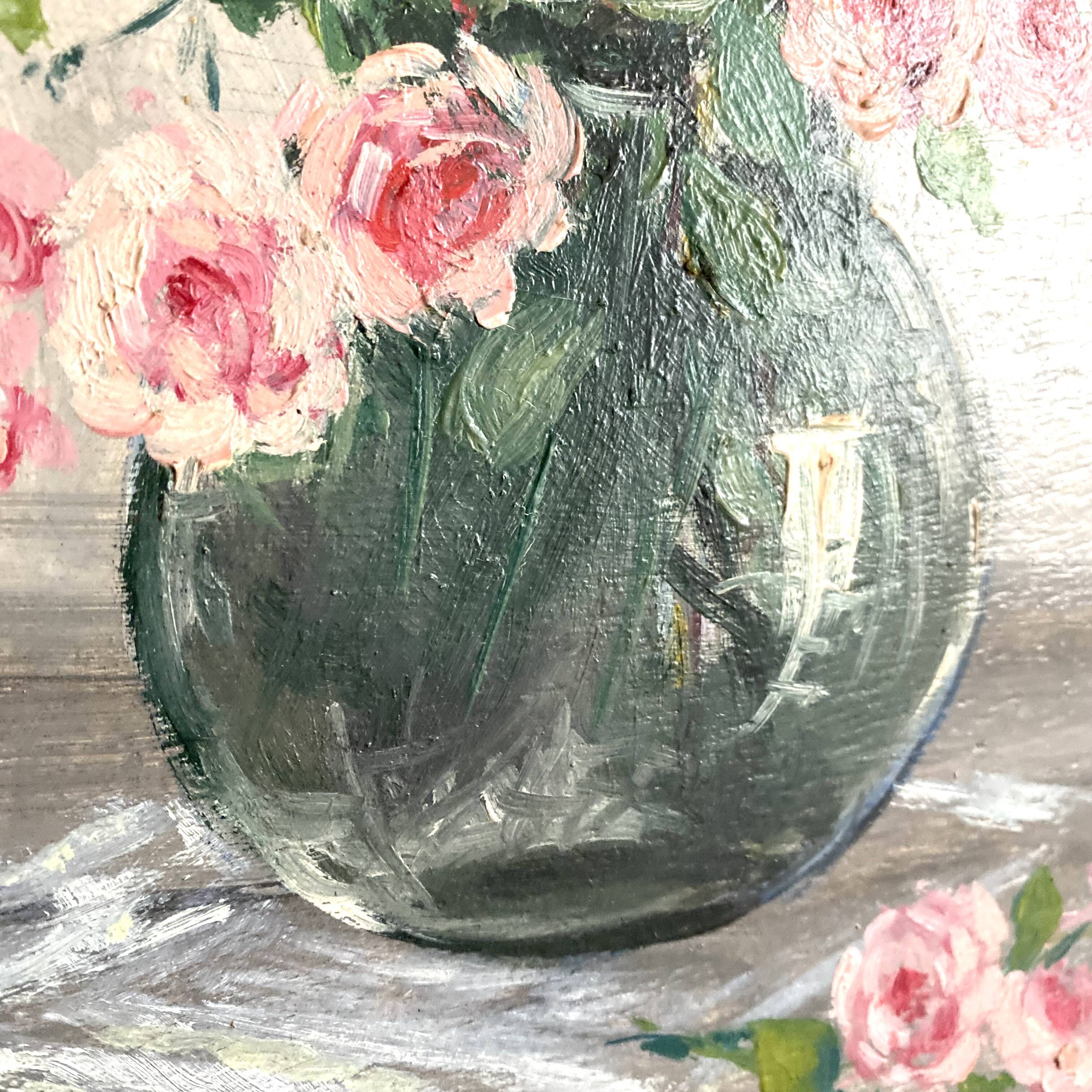 Framed flower bouquet painting