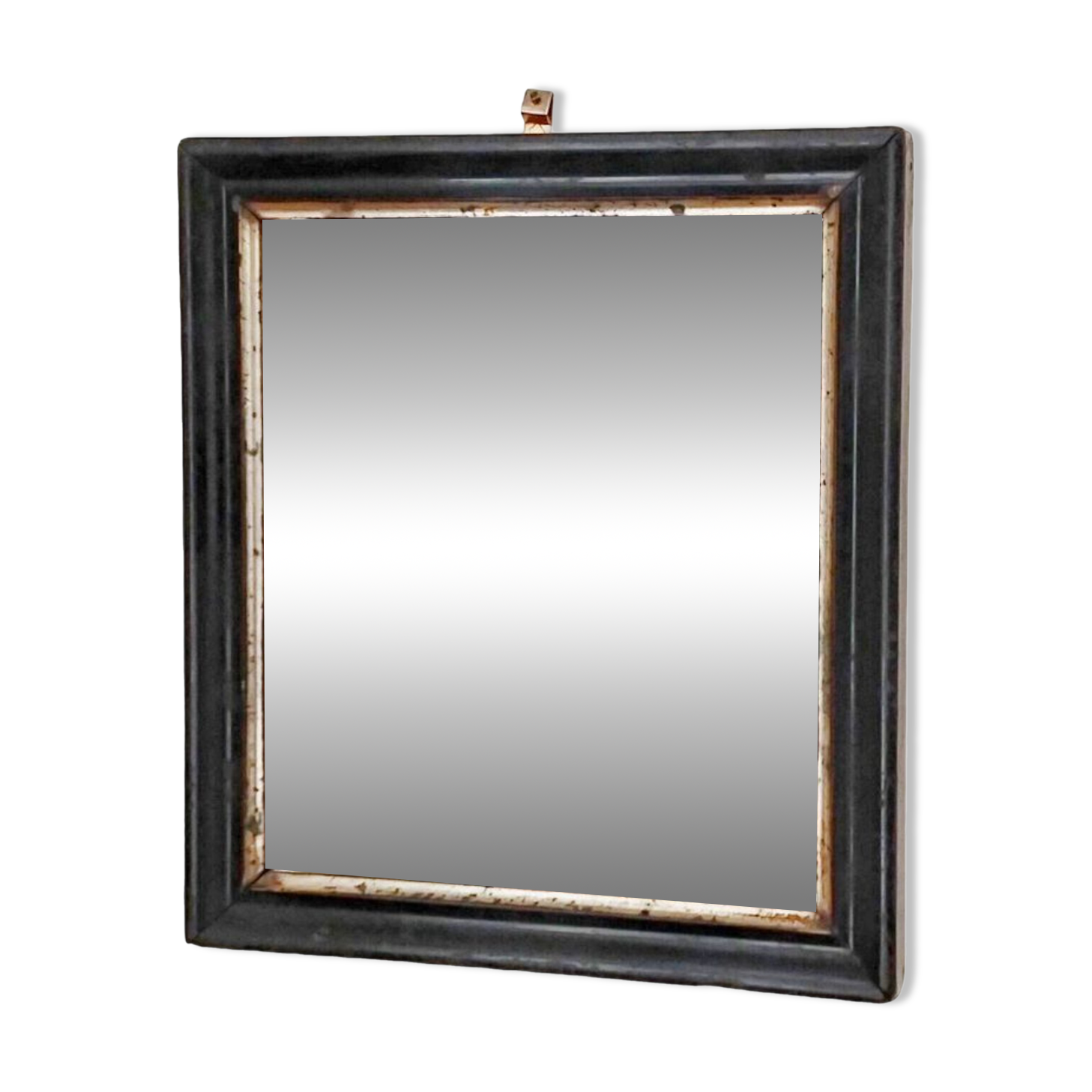 Antique Napoleon III beveled mirror, black and gold