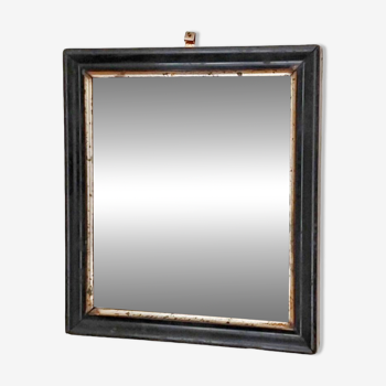Antique Napoleon III beveled mirror, black and gold
