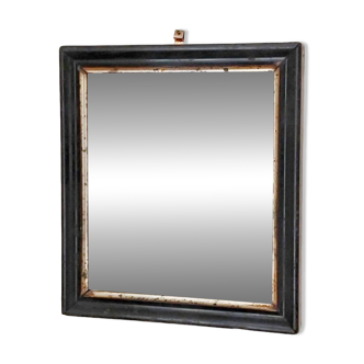 Antique Napoleon III beveled mirror, black and gold