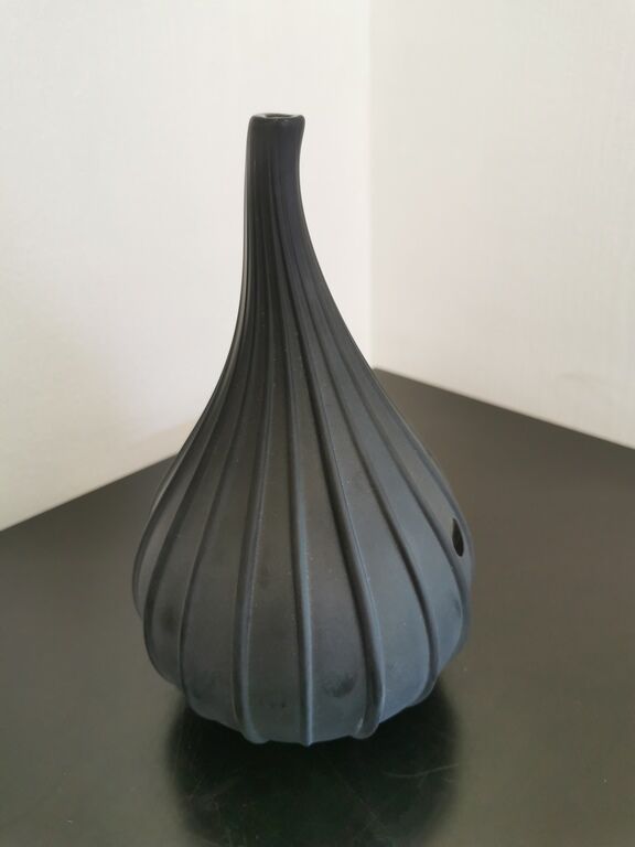 Murano glass vase "Drops" by Stellon Renzo signed Salviati matte black
