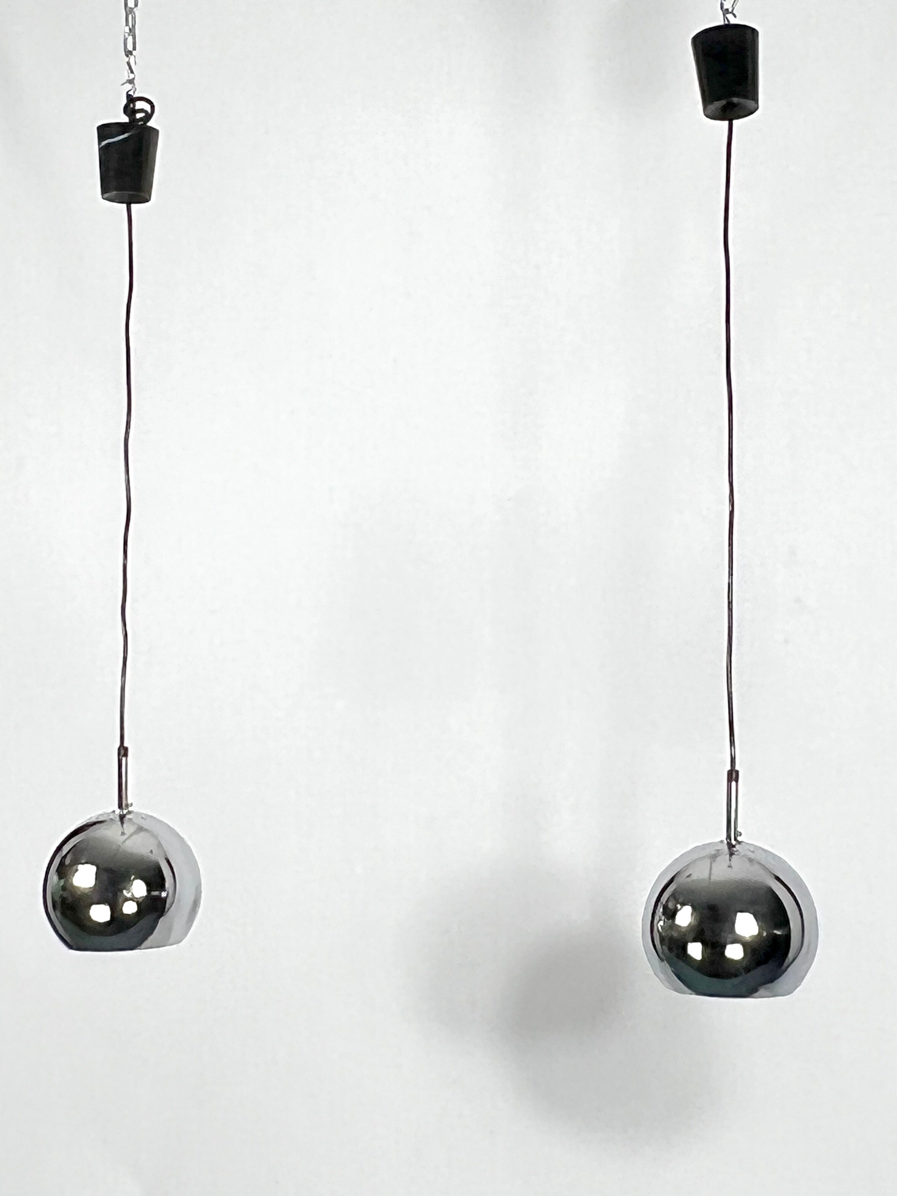 Targetti, set of two chrome sphere pendant lamps from 70s