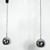 Targetti, set of two chrome sphere pendant lamps from 70s