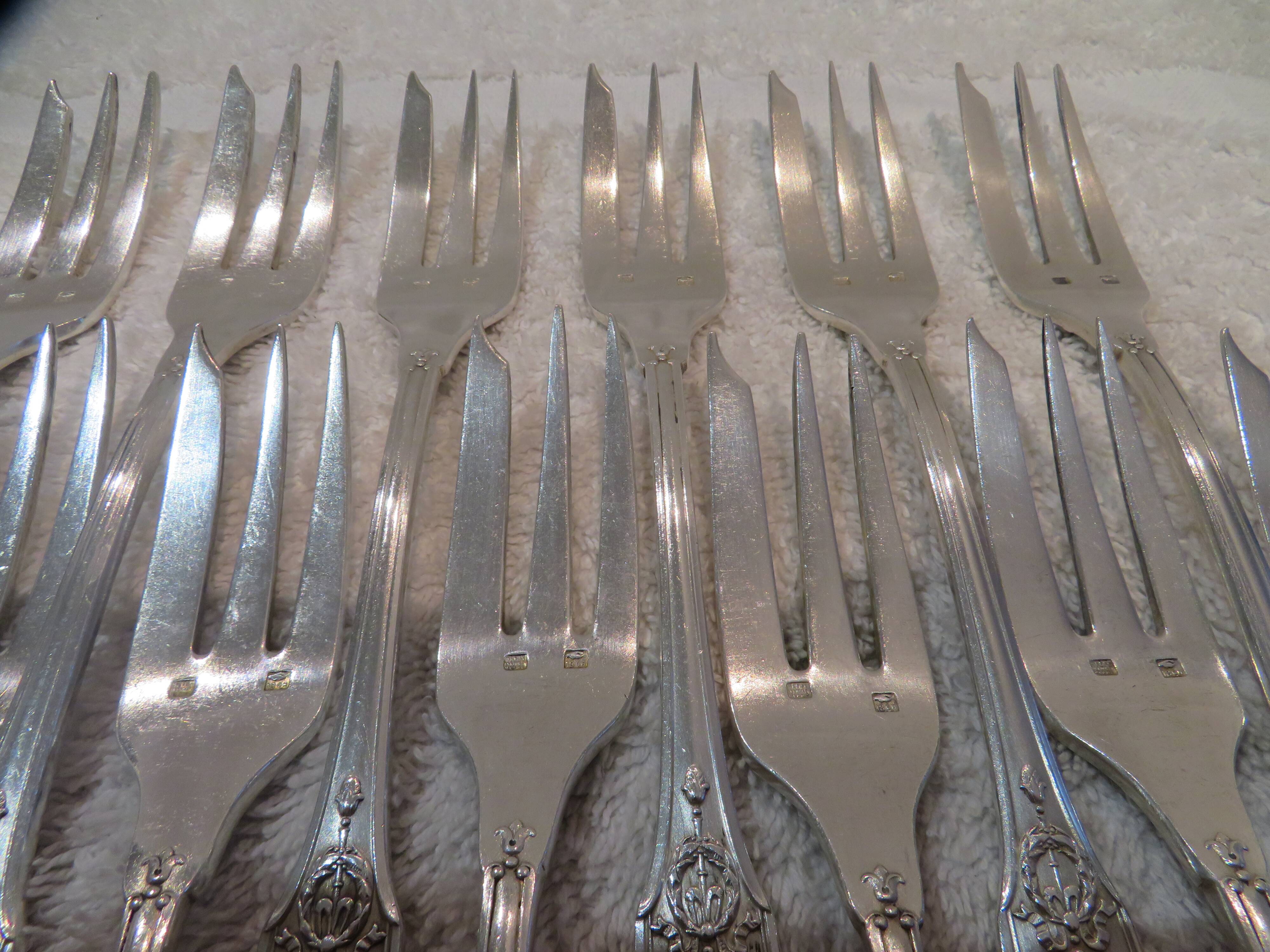 12 silver plated cake forks, goldsmith sfam, empire style