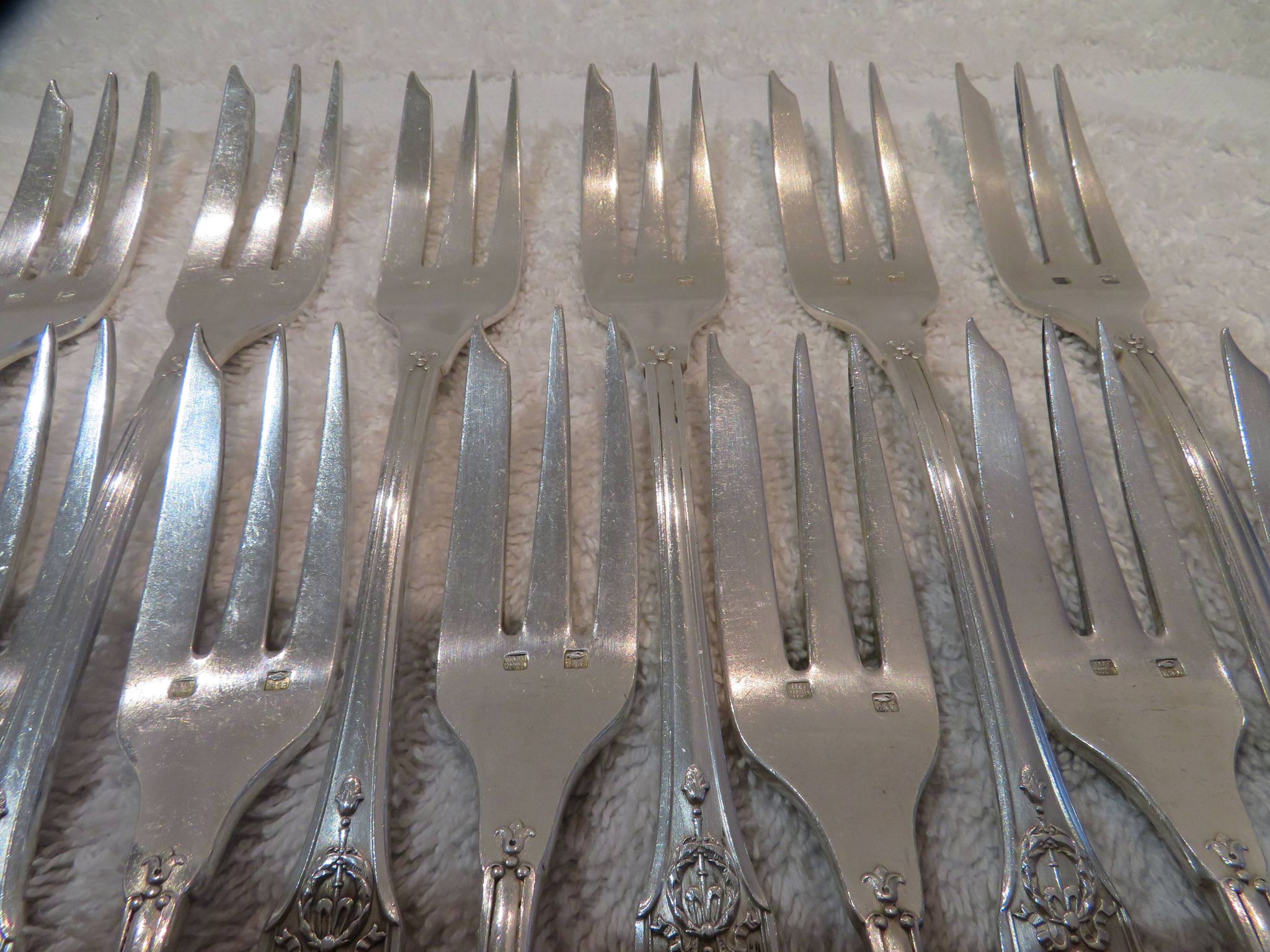12 silver plated cake forks, goldsmith sfam, empire style