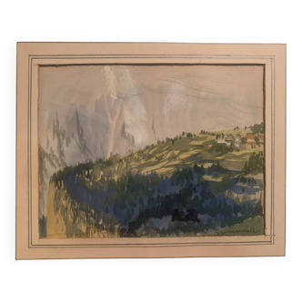Jean Jacques GRUNENWALD (1911 - 1982)  - Gouache - Paysage De Montagne