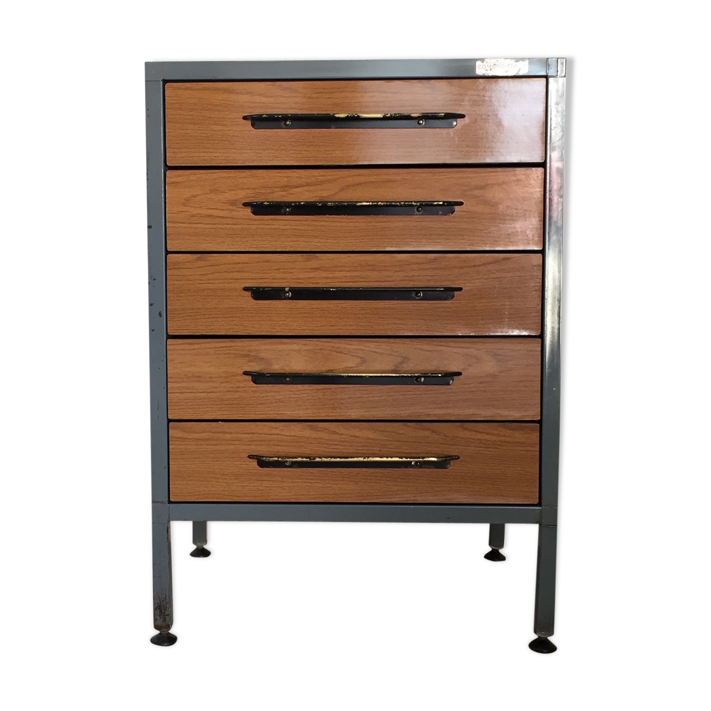 Commode industrielle en métal et bois