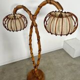 Old bamboo and rattan floor lamp design 60s Louis Sognot vintage lamp