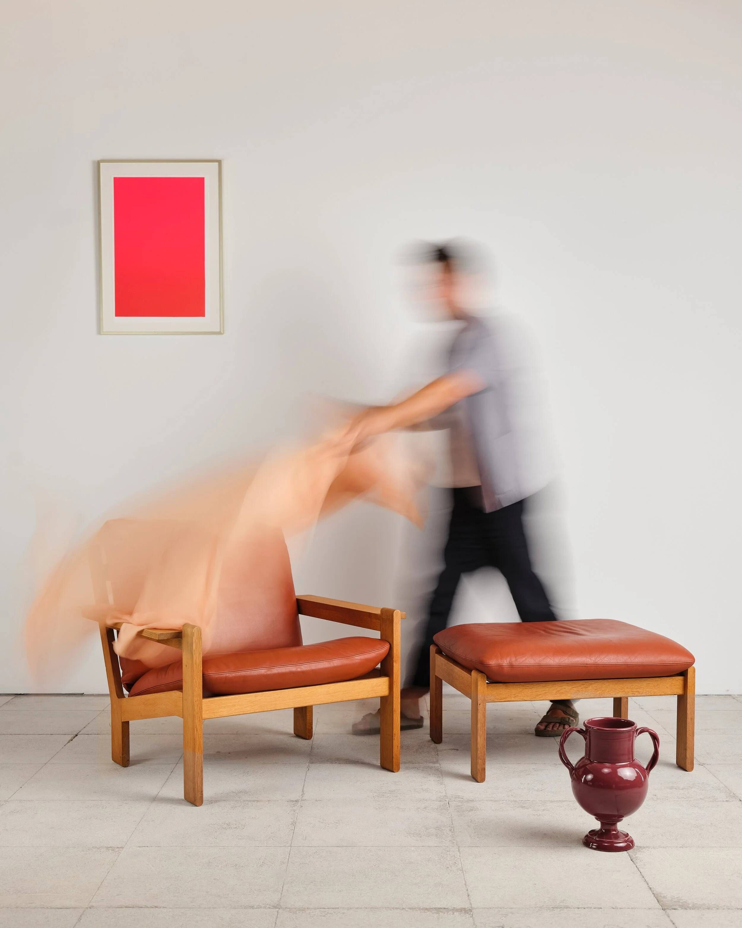 Brutalist armchair and ottoman by Tage Poulsen, Denmark, 1970s.