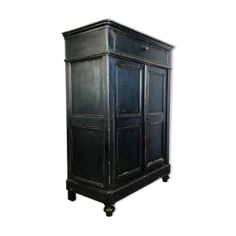 Antique black 2-door wardrobe with drawer