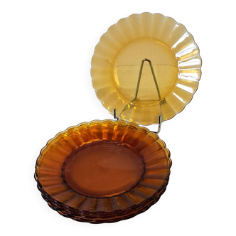 6 assiettes à dessert Duralex en verre jaune et ambré