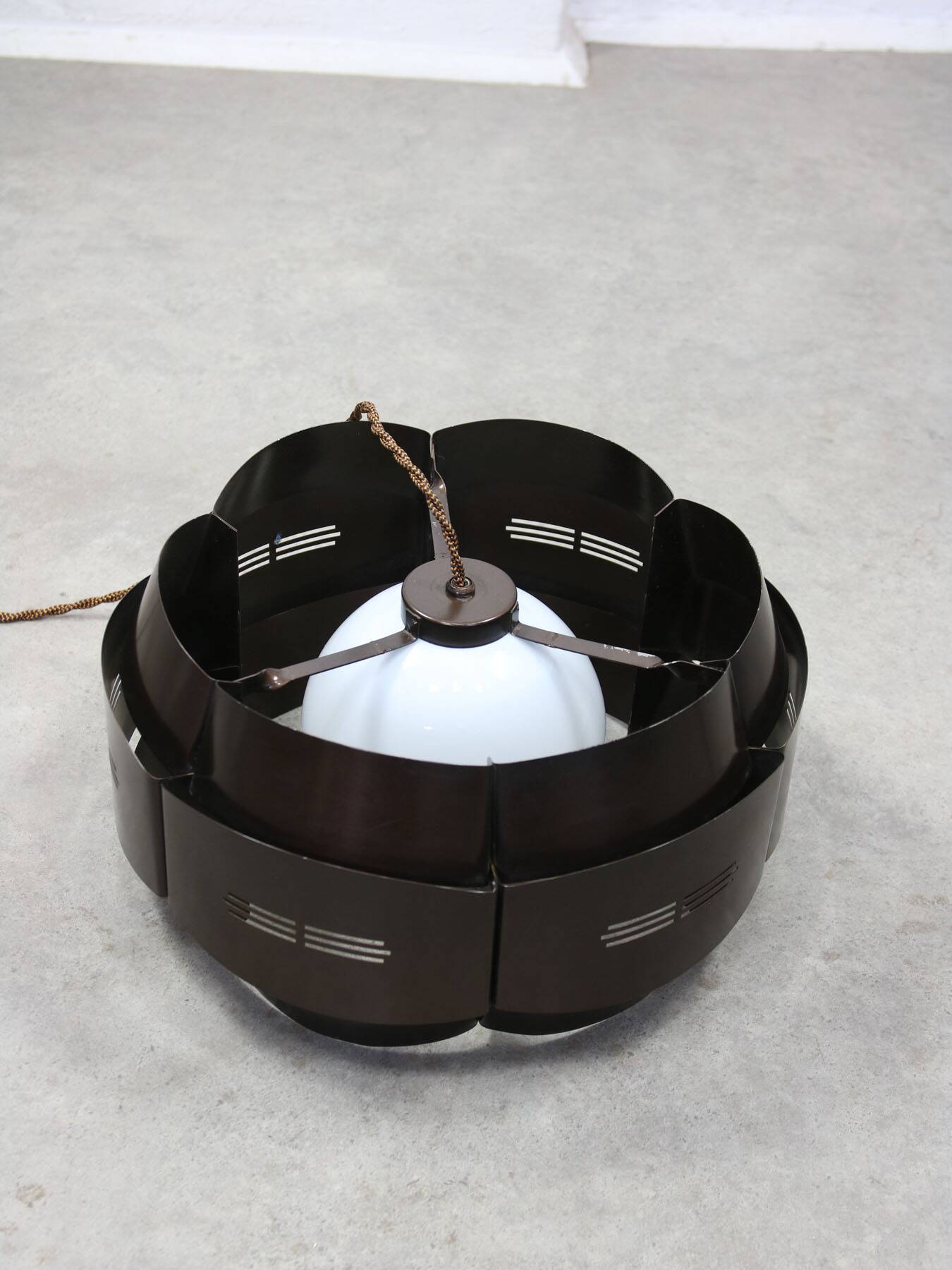 Vintage Italian Metal and Opaline Glass Pendant Lamp, 70s