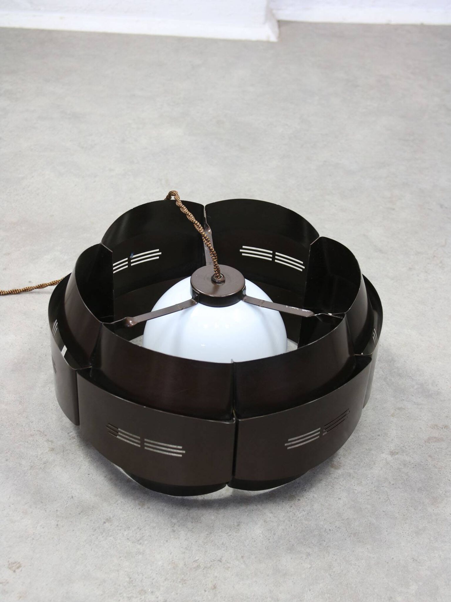 Vintage Italian Metal and Opaline Glass Pendant Lamp, 70s
