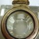 Old and imposing thick glass desk inkwell, gold brass lid