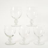 Set of 5 small wine glasses with intricately carved stems, in engraved crystal, Art No.