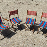 Set of vintage folding chairs in canvas and wood