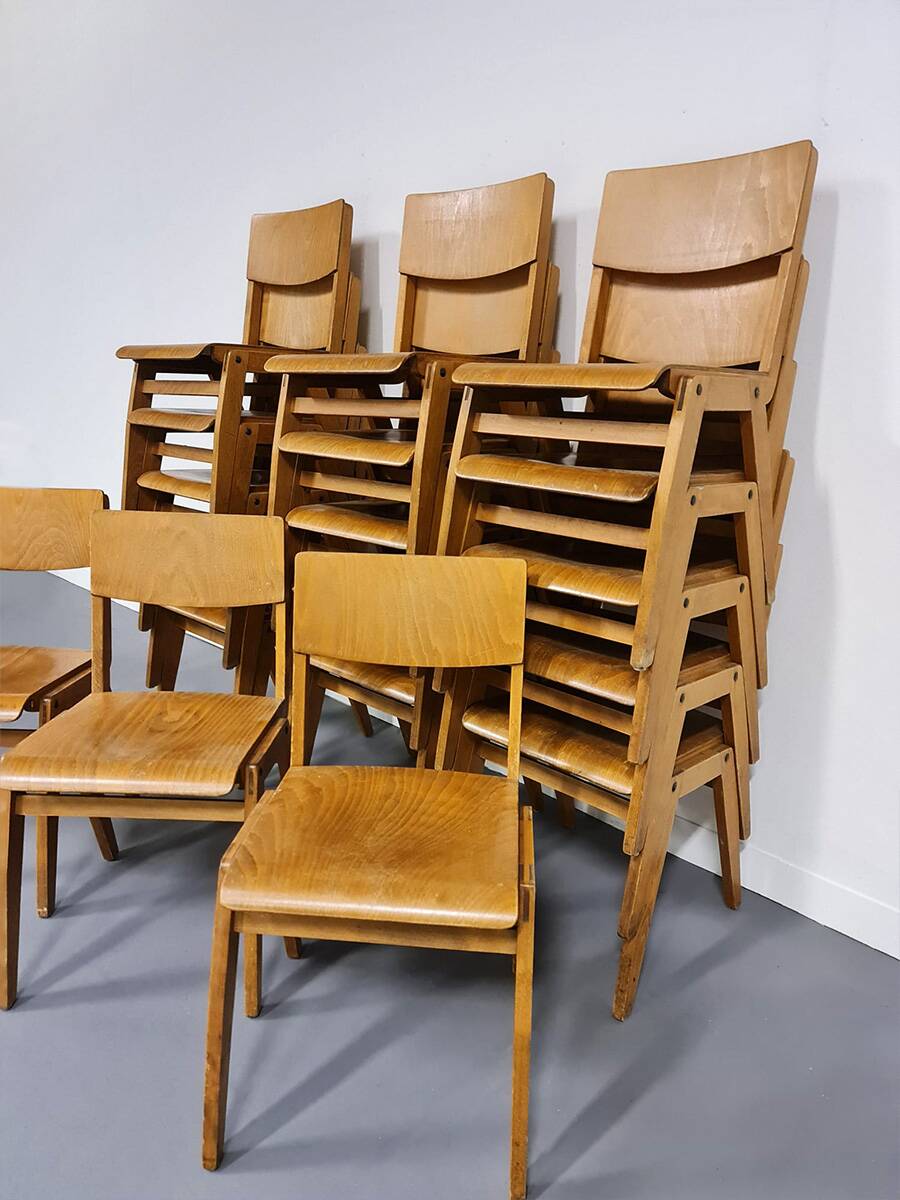 Vintage Set of 18 Stackable Dining Chairs