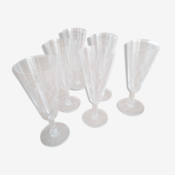 Lot de 6 flûtes à champagne en cristal ciselé décor croisillons