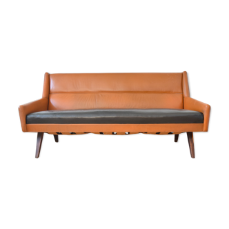 Torsten Johanson Danish Retro Leather Sofa, 1960s.