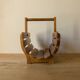 Porte-bûches vintage en bois à lattes courbes