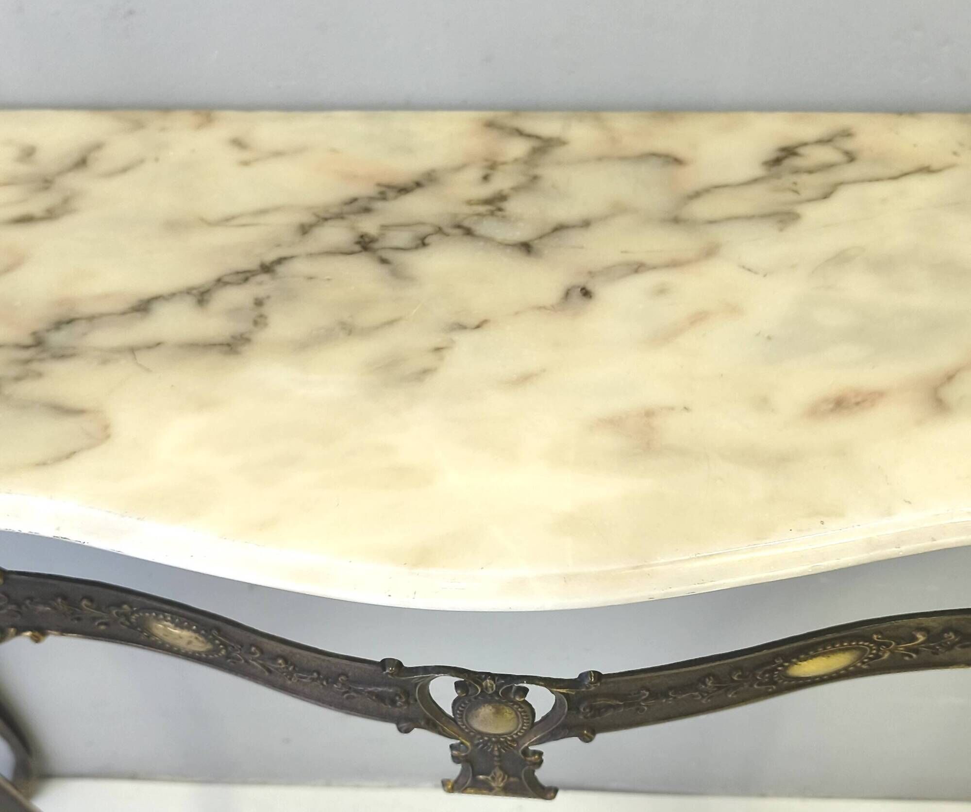 Vintage Bronze Console Table with a Portuguese Pink Marble Top