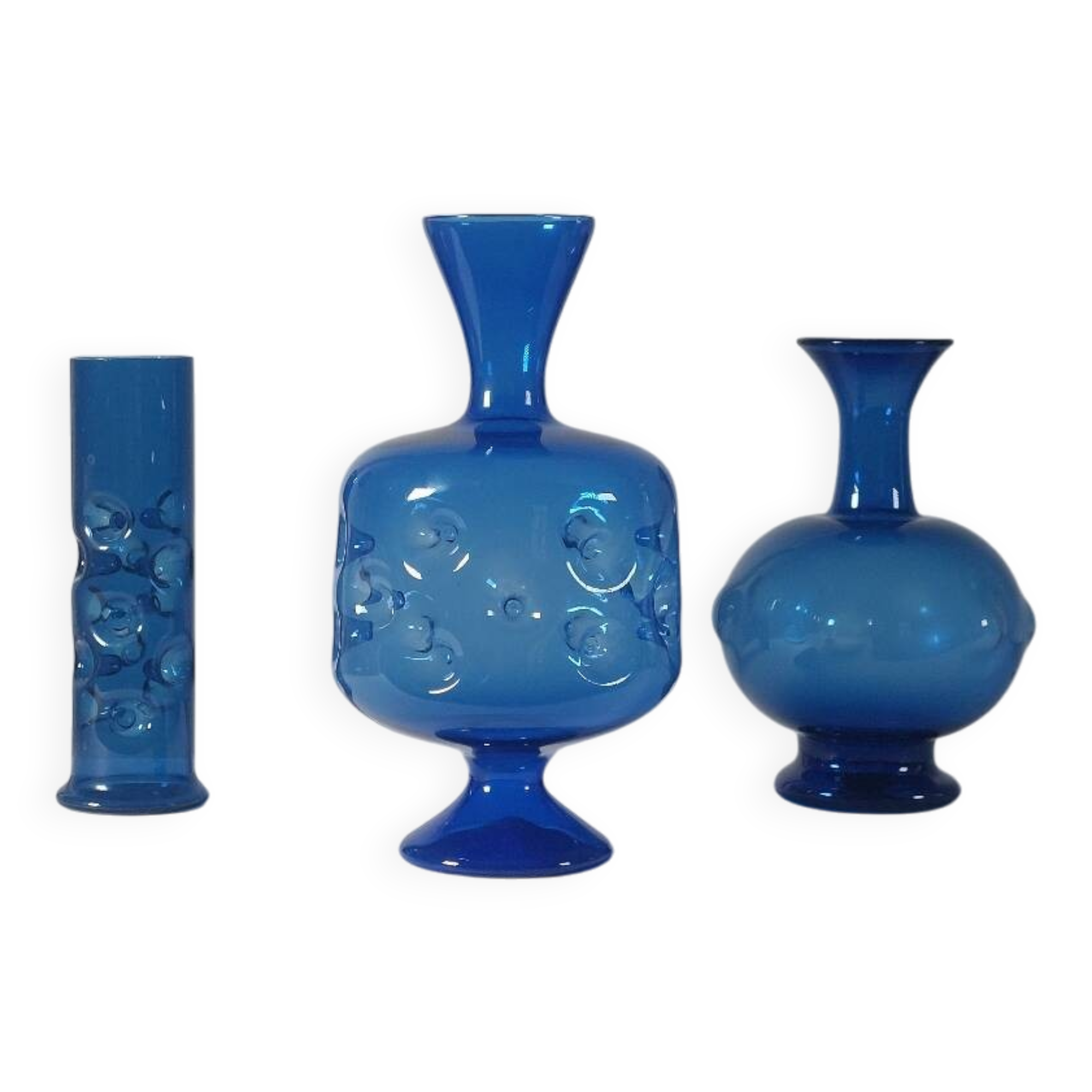 Vintage mid-century trio of handcrafted glass vases from Lauscha, Thuringia.