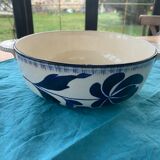 Saladier avec anses ancien modèle thebes charbonnier terre de fer salins fleurs bleues cobalt