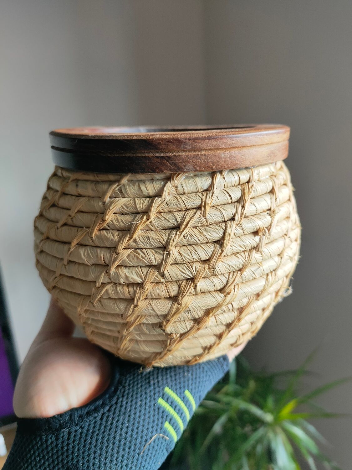 Wicker pot cache and wood