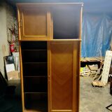 Vintage sliding wardrobe with 2 shelves, Scandinavian inspiration.