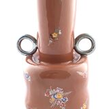 Vintage Brown Lacquered and Hand Painted Terracotta Deruta Vase, Italy