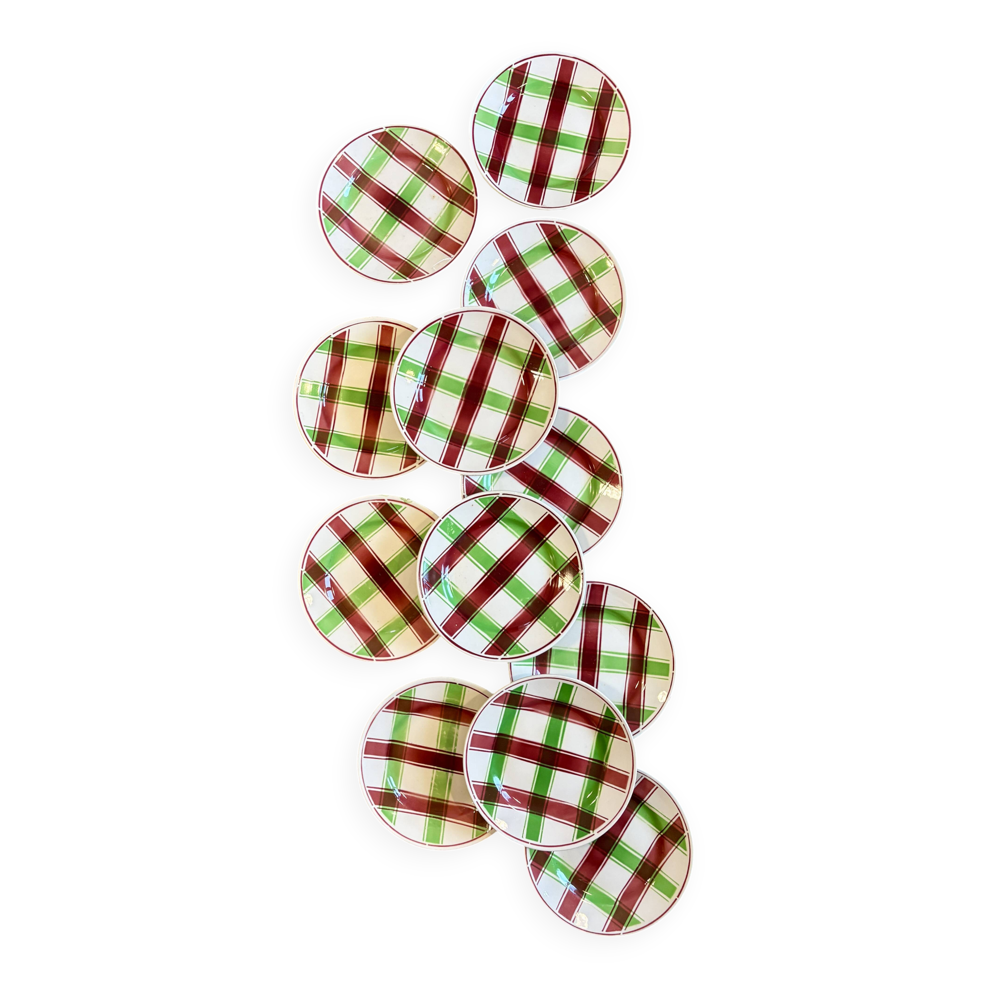 Lot de 12 assiettes dessert anciennes, modèle Sousse de Digoin Sarreguemine