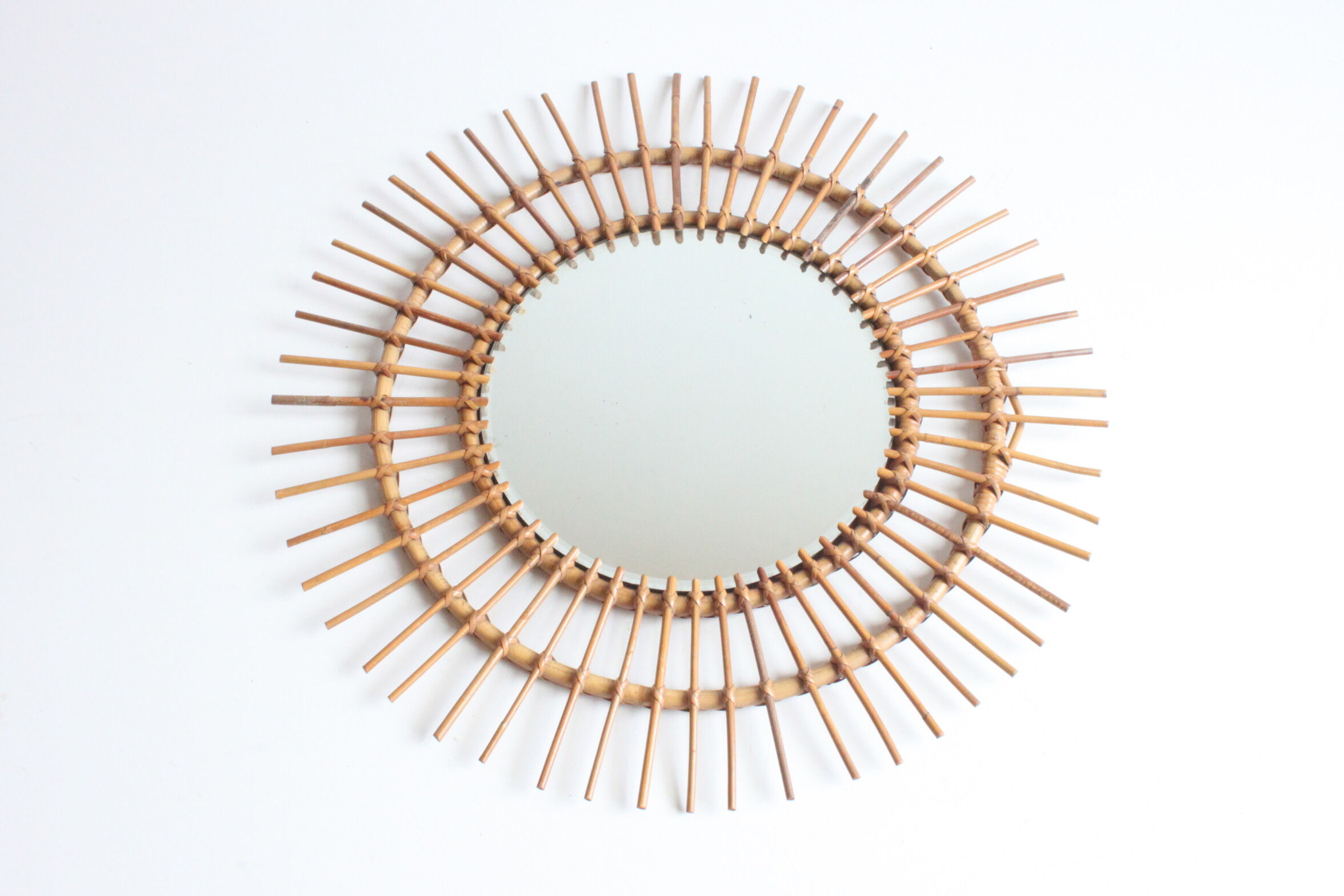 Rattan sunburst mirror 70cm, 1950