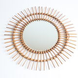 Rattan sunburst mirror 70cm, 1950