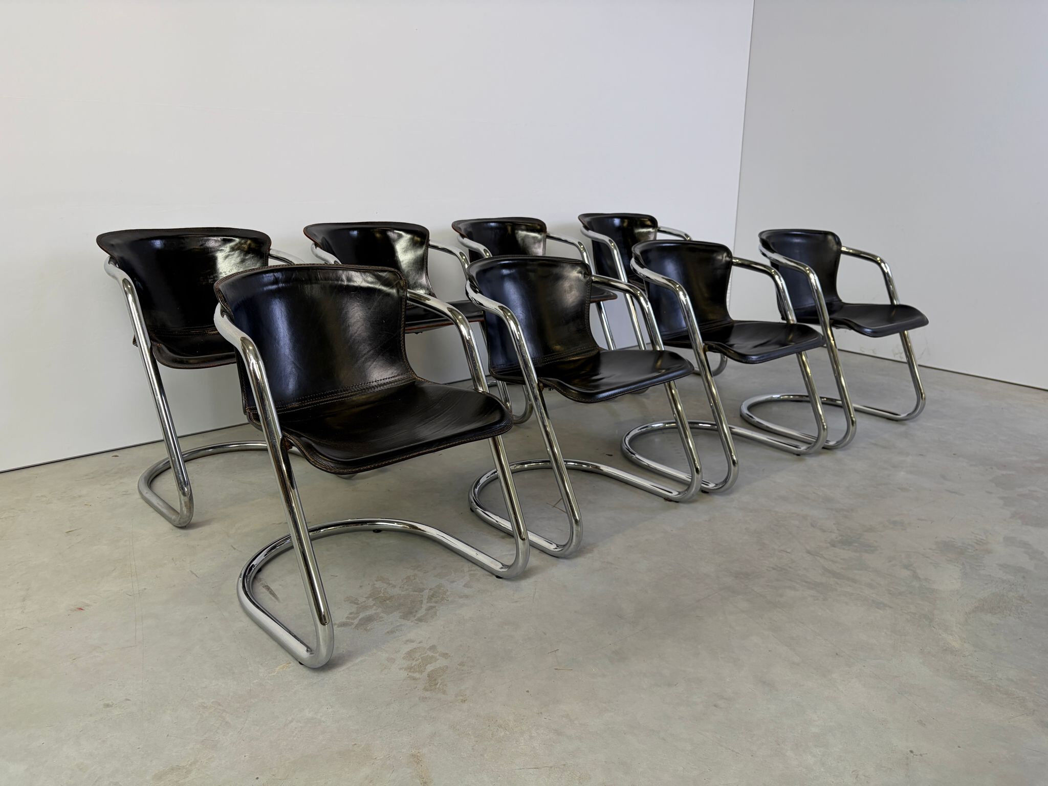 Vintage dining chairs by Willy Rizzo for Cidue set of 8, 1970s