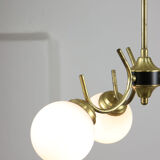 Italian Mid-century Brass and Opaline Glass Chandelier