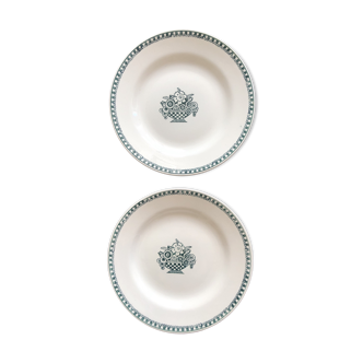 Pair of old plate in faience St Amand flower bouquet décor.