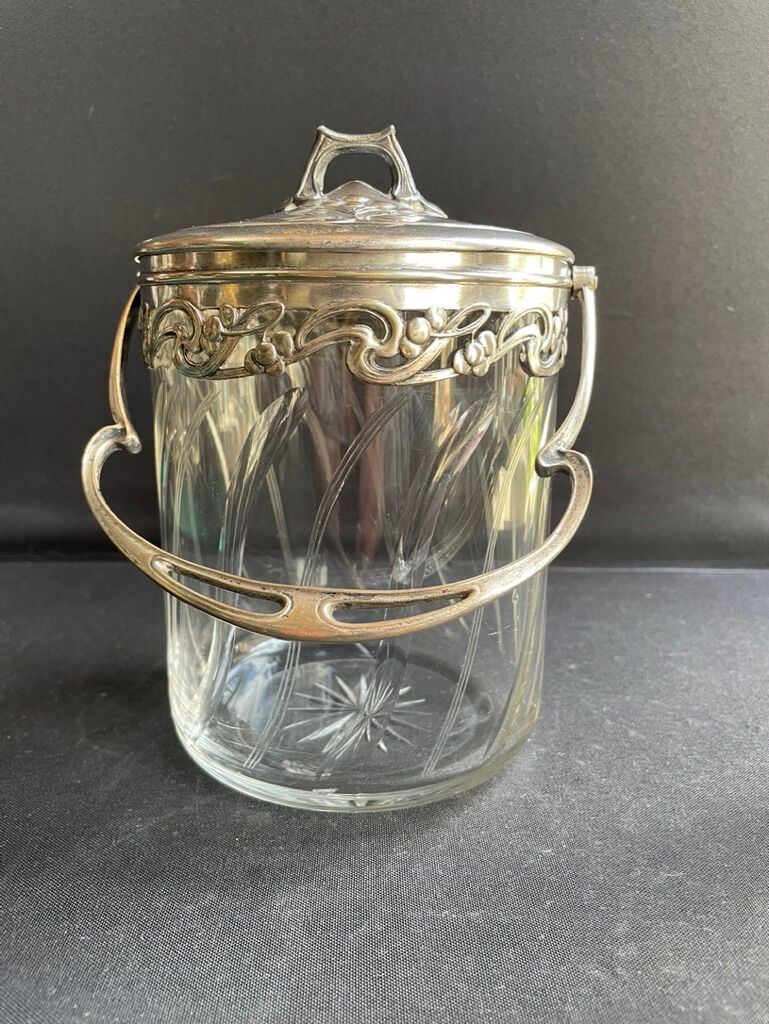 Cut crystal and silver metal cookie bucket – Art Nouveau
