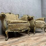 Pair of Louis XV style Venetian armchairs in gilded wood circa 1950