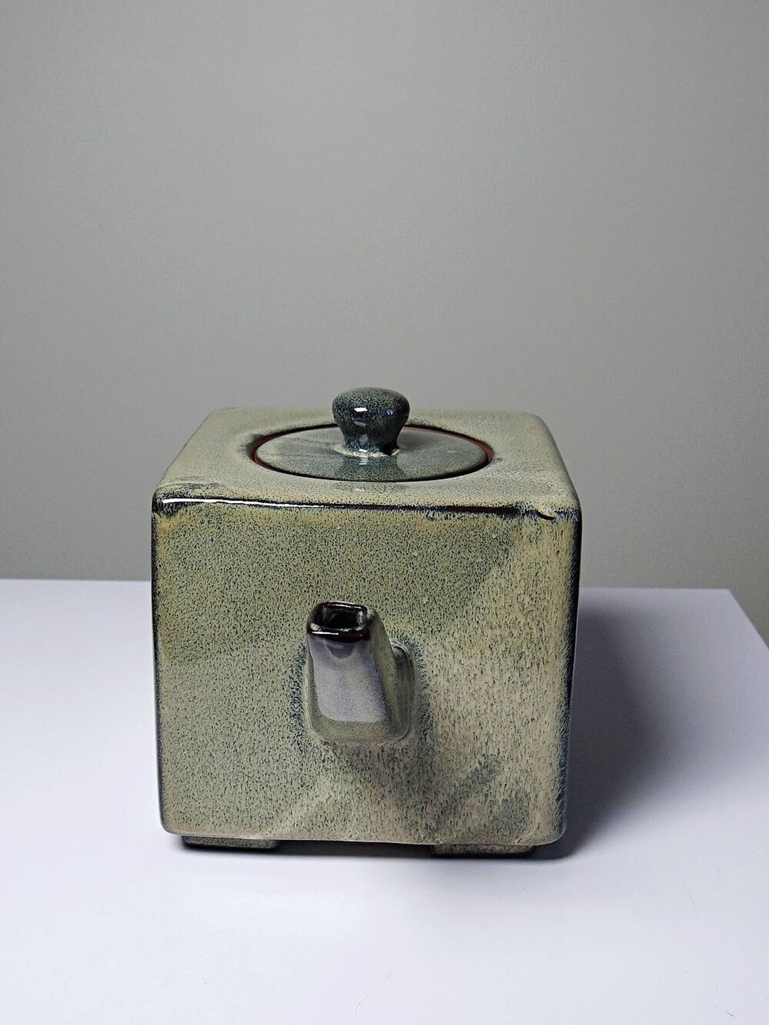 Service à thé chinois en terre cuite émaillée, théière et 4 tasses, années 1980