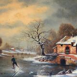 Oil on canvas, animated winter landscape