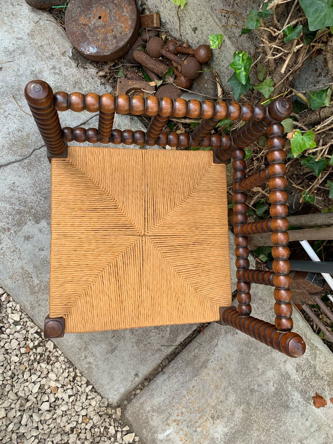 1920s turned wood straw corner chair