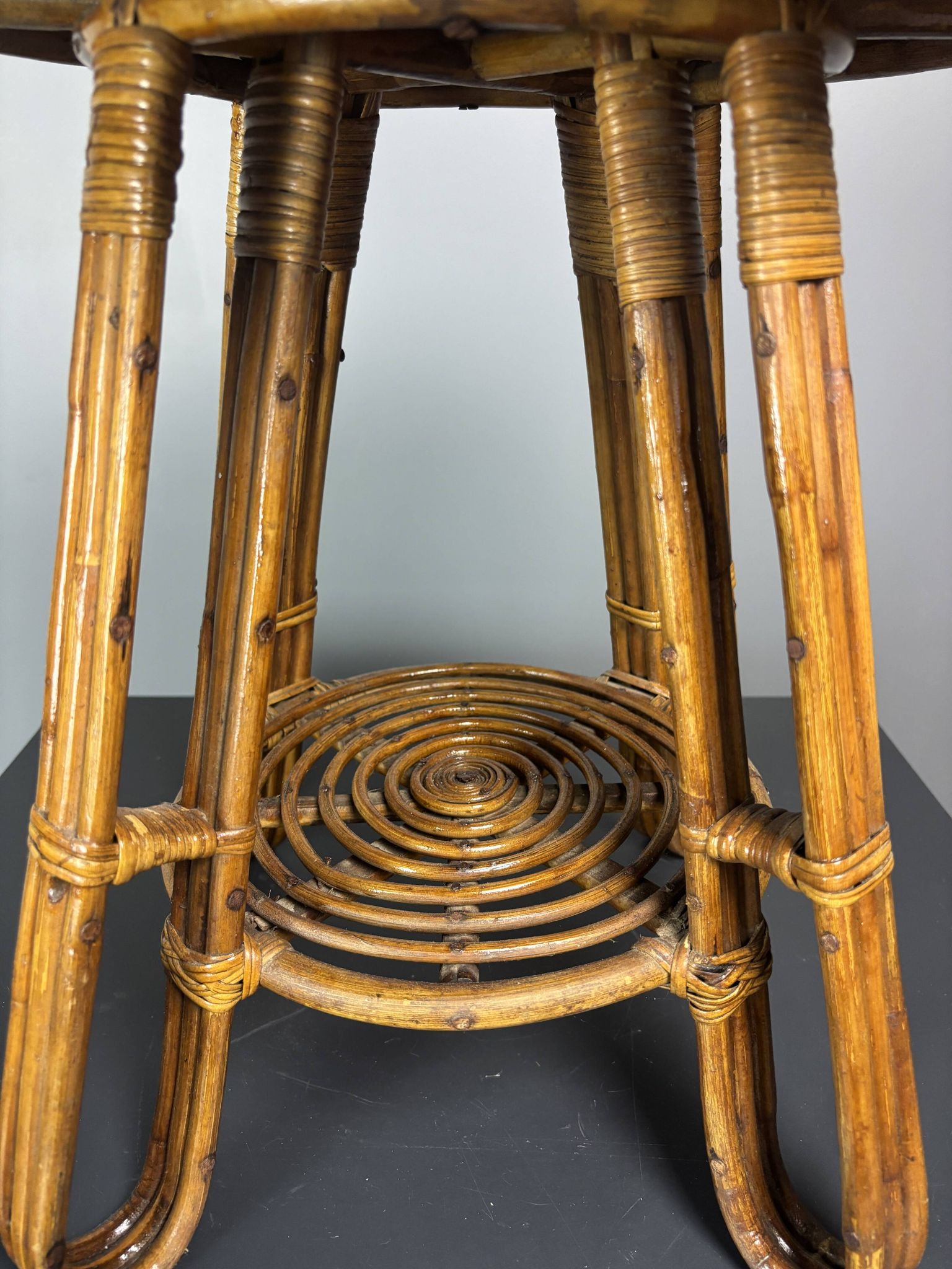Mid-Century Italian pencil reed rattan side or occasional table, ca 1950s