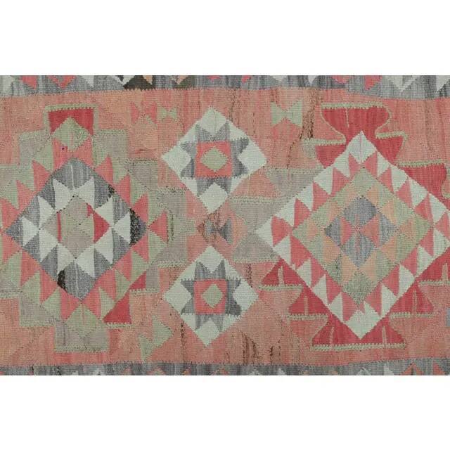1970s Vintage Turkish Handmade Wool & Cotton Pink Runner Rug 94x306