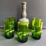 Carafe et 5 verres cristallin et étain