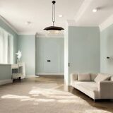 1950s Wood, Bronze & Opaline Glass Pendant Light