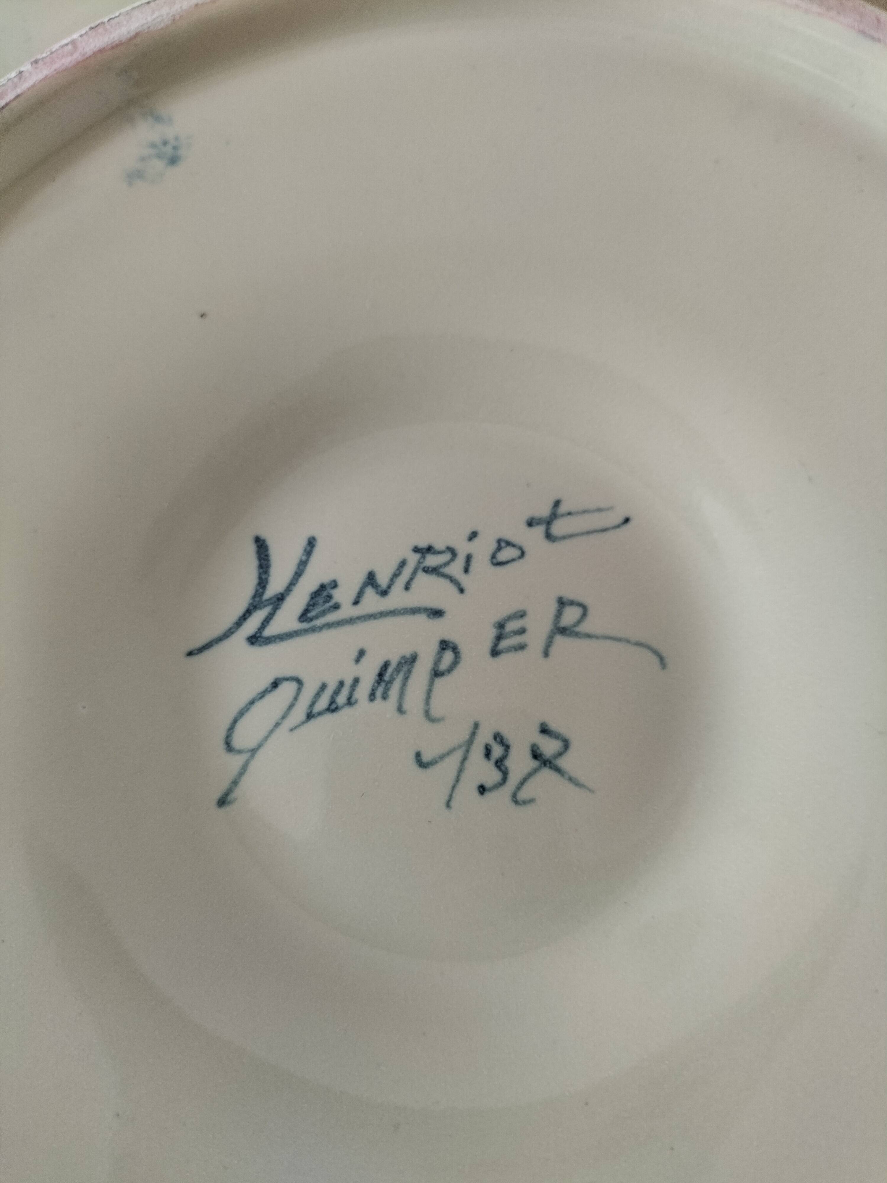 6 oyster plates Henriot Quimper decor 137 hand-painted