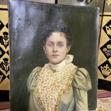 Huile sur toile portrait de femme 19eme