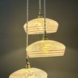 Vintage triple suspension lampshade in Clichy glass, white and red.