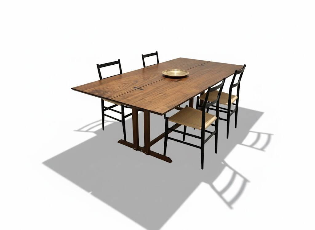 Exceptional dining table in solid walnut.